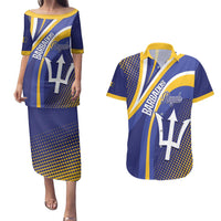 Custom Barbados Royals Cricket Couples Matching Puletasi and Hawaiian Shirt Go Champions Tridents Yellow Version