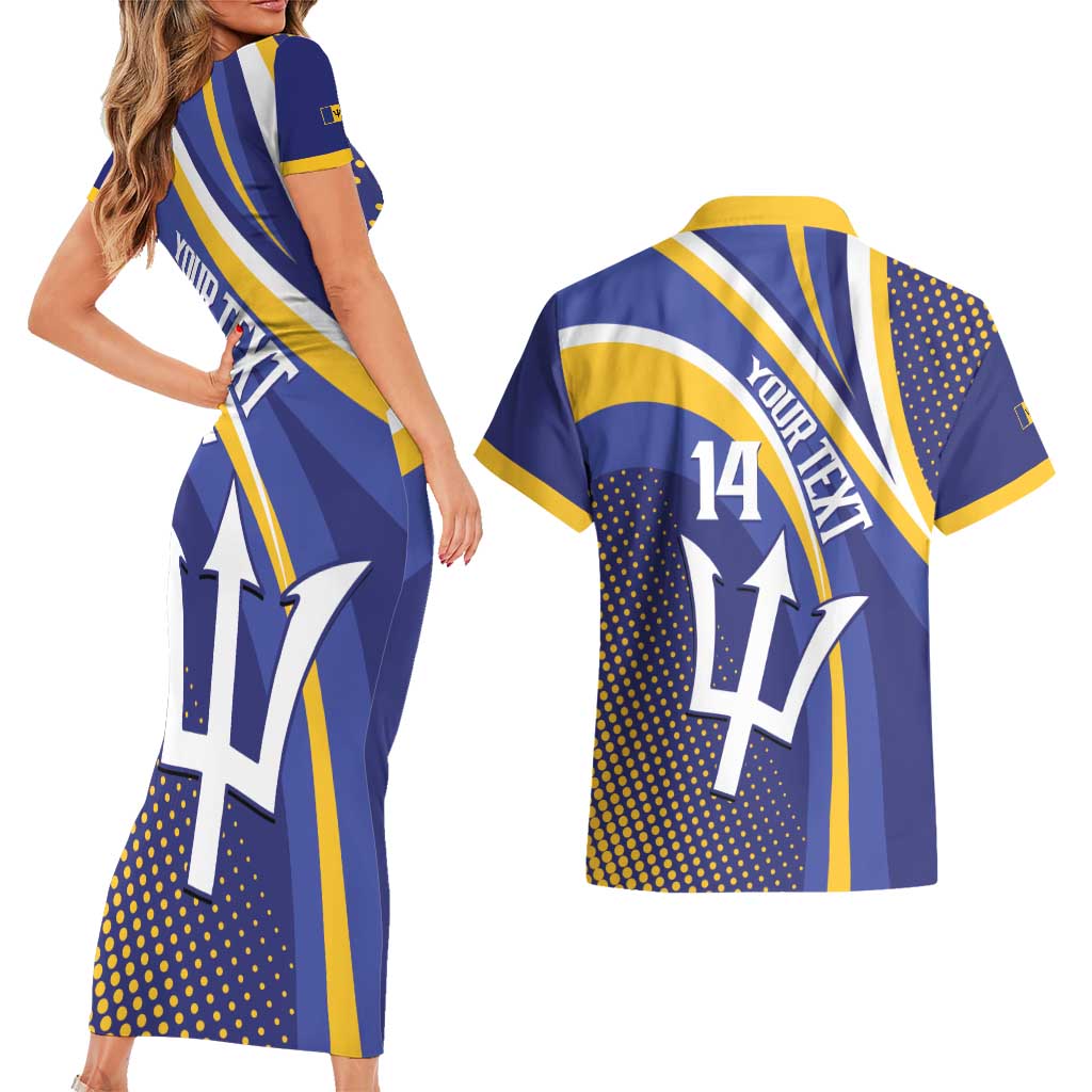 Custom Barbados Royals Cricket Couples Matching Short Sleeve Bodycon Dress and Hawaiian Shirt Go Champions Tridents Yellow Version