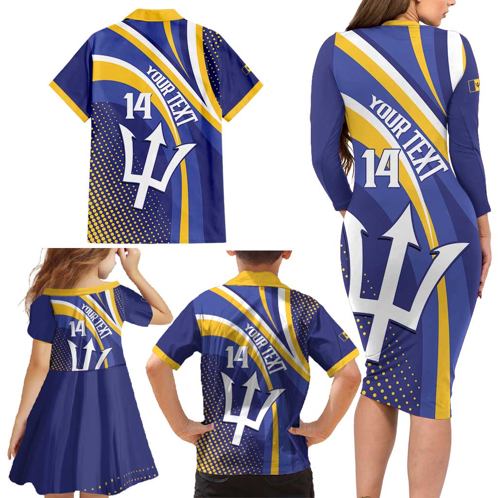 Custom Barbados Royals Cricket Family Matching Long Sleeve Bodycon Dress and Hawaiian Shirt Go Champions Tridents Yellow Version