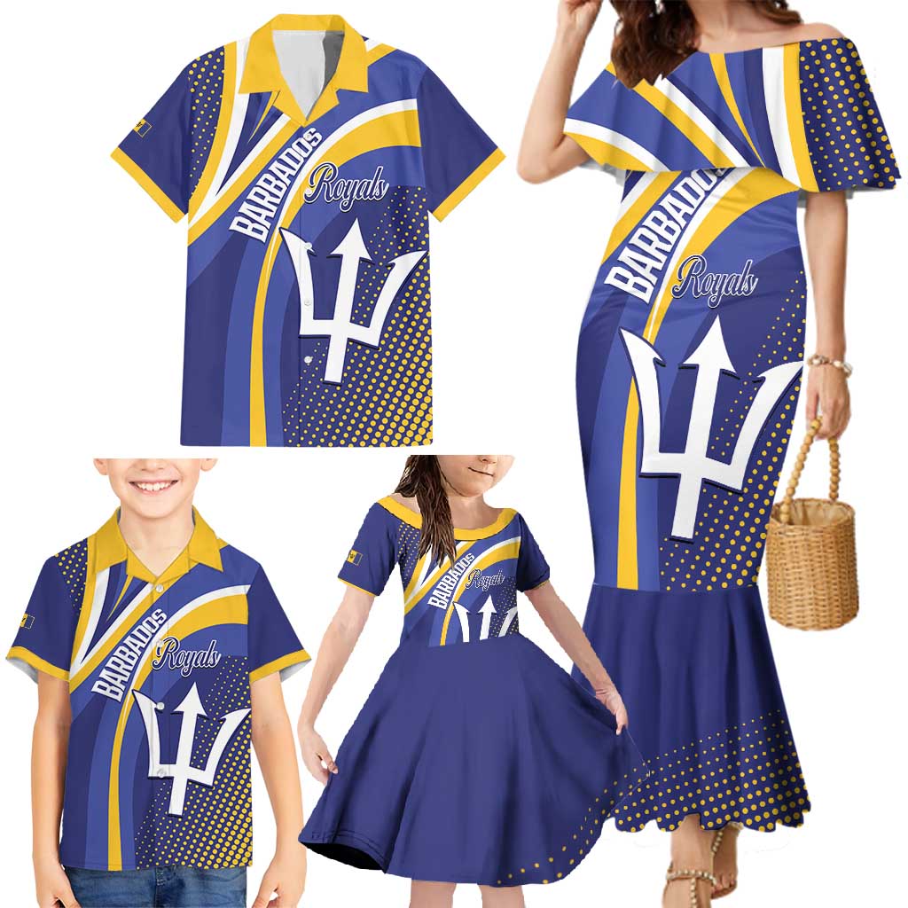Custom Barbados Royals Cricket Family Matching Mermaid Dress and Hawaiian Shirt Go Champions Tridents Yellow Version