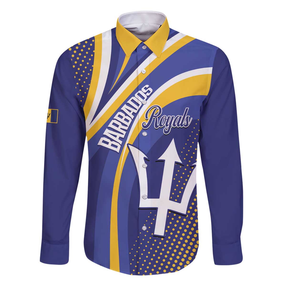 Custom Barbados Royals Cricket Family Matching Off The Shoulder Long Sleeve Dress and Hawaiian Shirt Go Champions Tridents Yellow Version