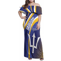 Custom Barbados Royals Cricket Family Matching Off Shoulder Maxi Dress and Hawaiian Shirt Go Champions Tridents Yellow Version