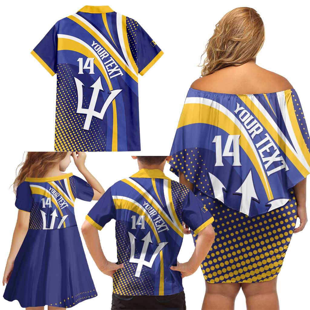 Custom Barbados Royals Cricket Family Matching Off Shoulder Short Dress and Hawaiian Shirt Go Champions Tridents Yellow Version