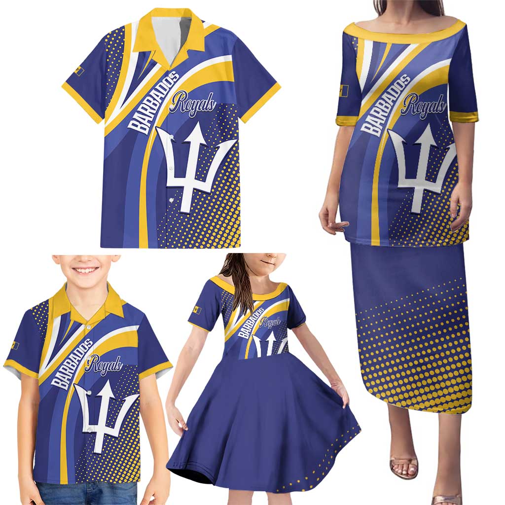 Custom Barbados Royals Cricket Family Matching Puletasi and Hawaiian Shirt Go Champions Tridents Yellow Version