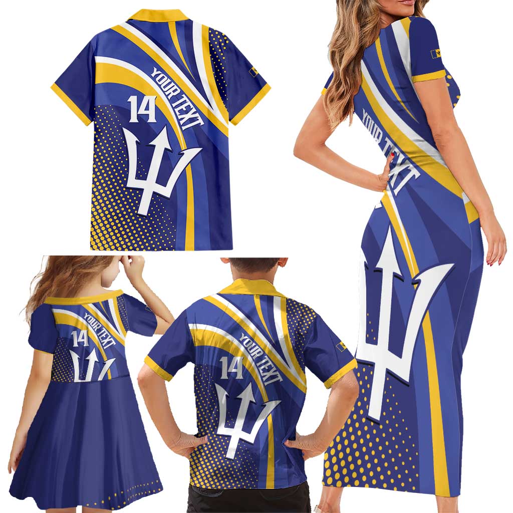 Custom Barbados Royals Cricket Family Matching Short Sleeve Bodycon Dress and Hawaiian Shirt Go Champions Tridents Yellow Version