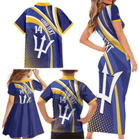 Custom Barbados Royals Cricket Family Matching Short Sleeve Bodycon Dress and Hawaiian Shirt Go Champions Tridents Yellow Version
