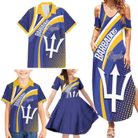 Custom Barbados Royals Cricket Family Matching Summer Maxi Dress and Hawaiian Shirt Go Champions Tridents Yellow Version