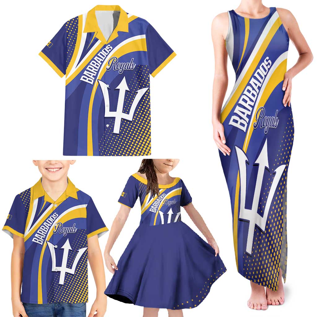 Custom Barbados Royals Cricket Family Matching Tank Maxi Dress and Hawaiian Shirt Go Champions Tridents Yellow Version