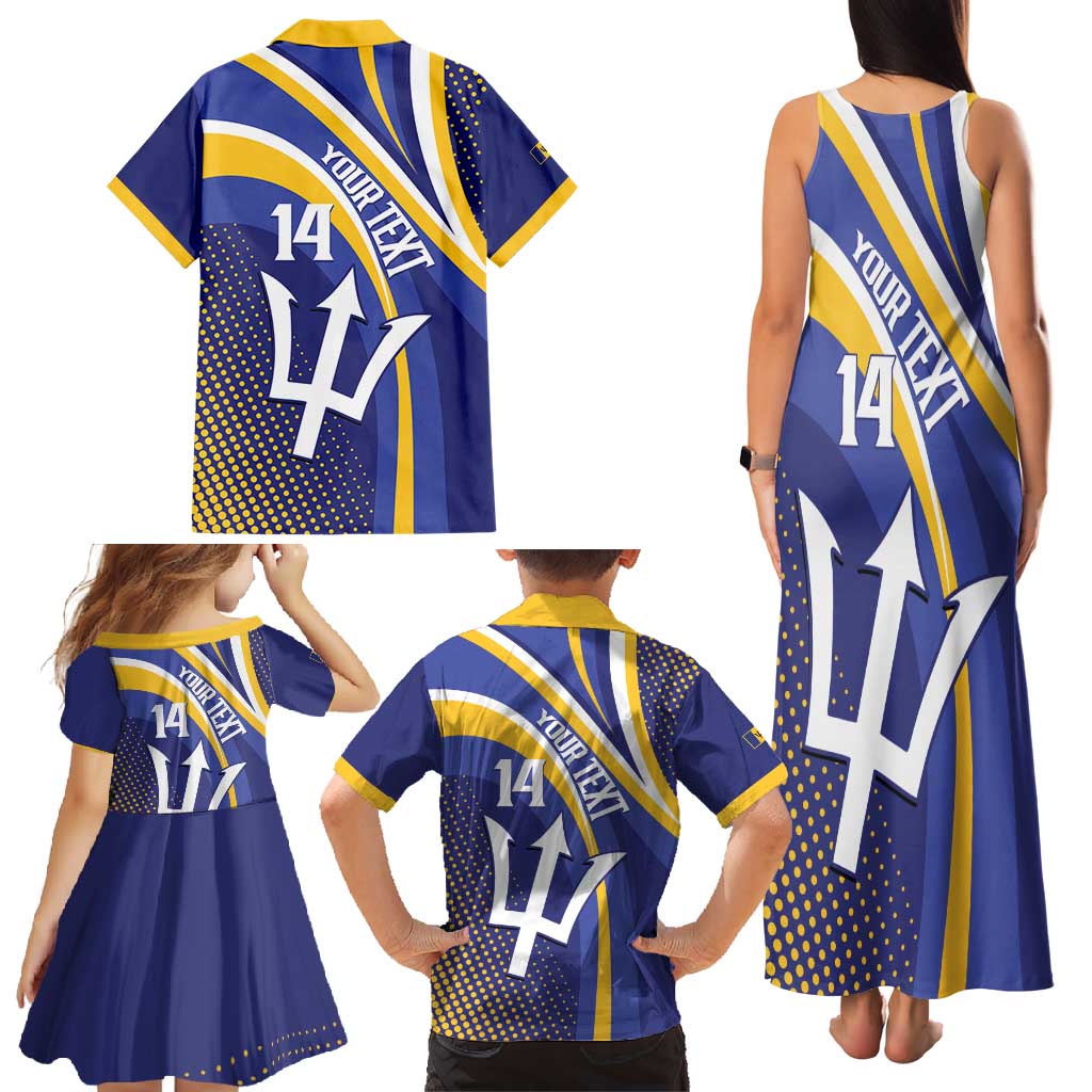 Custom Barbados Royals Cricket Family Matching Tank Maxi Dress and Hawaiian Shirt Go Champions Tridents Yellow Version