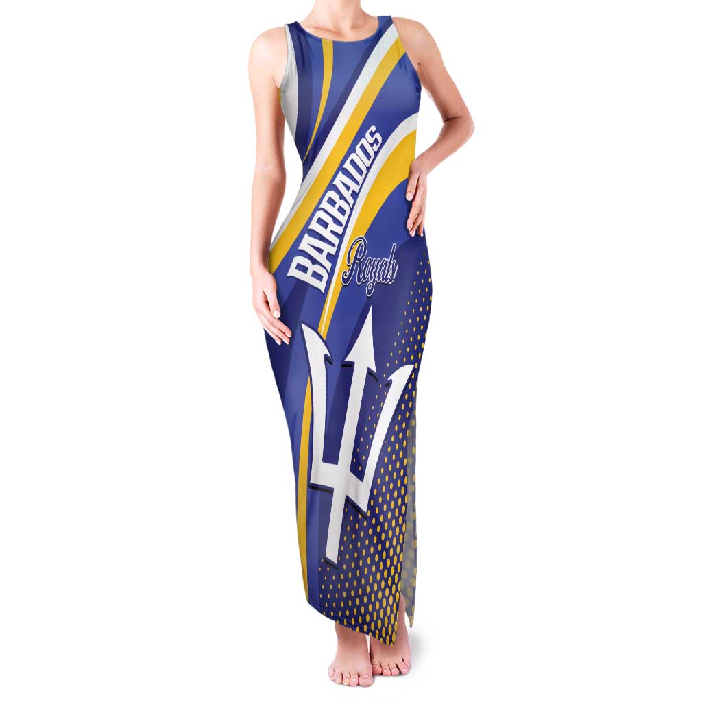 Custom Barbados Royals Cricket Family Matching Tank Maxi Dress and Hawaiian Shirt Go Champions Tridents Yellow Version