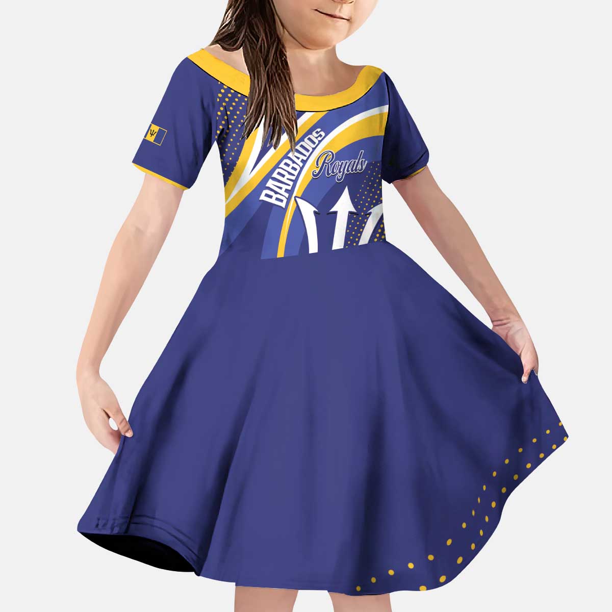 Custom Barbados Royals Cricket Kid Short Sleeve Dress Go Champions Tridents Yellow Version