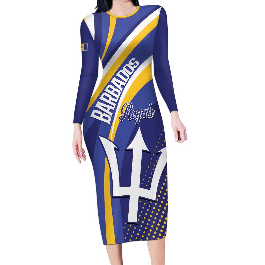 Custom Barbados Royals Cricket Long Sleeve Bodycon Dress Go Champions Tridents Yellow Version
