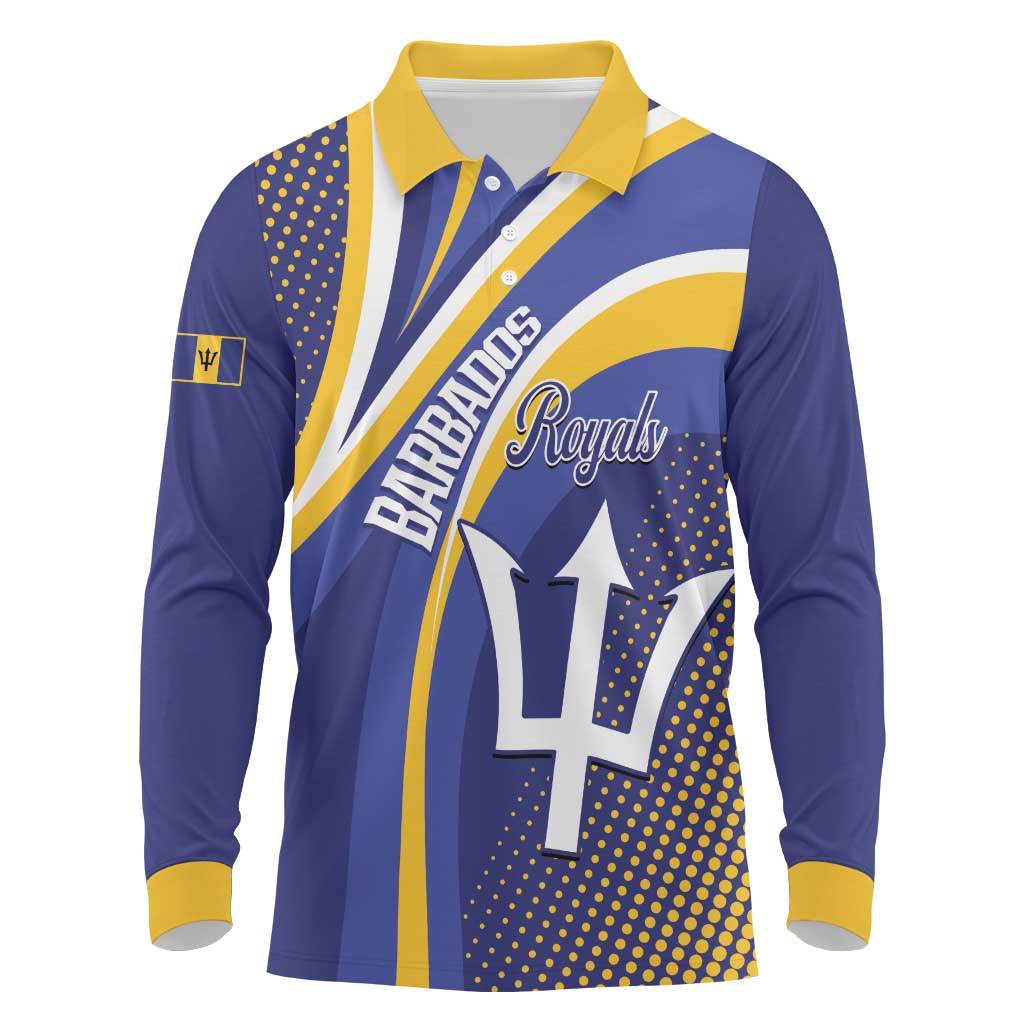 Custom Barbados Royals Cricket Long Sleeve Polo Shirt Go Champions Tridents Yellow Version