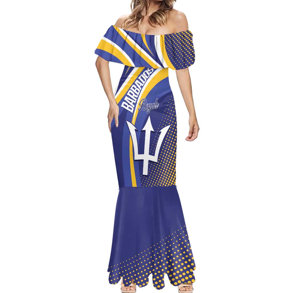 Custom Barbados Royals Cricket Mermaid Dress Go Champions Tridents Yellow Version
