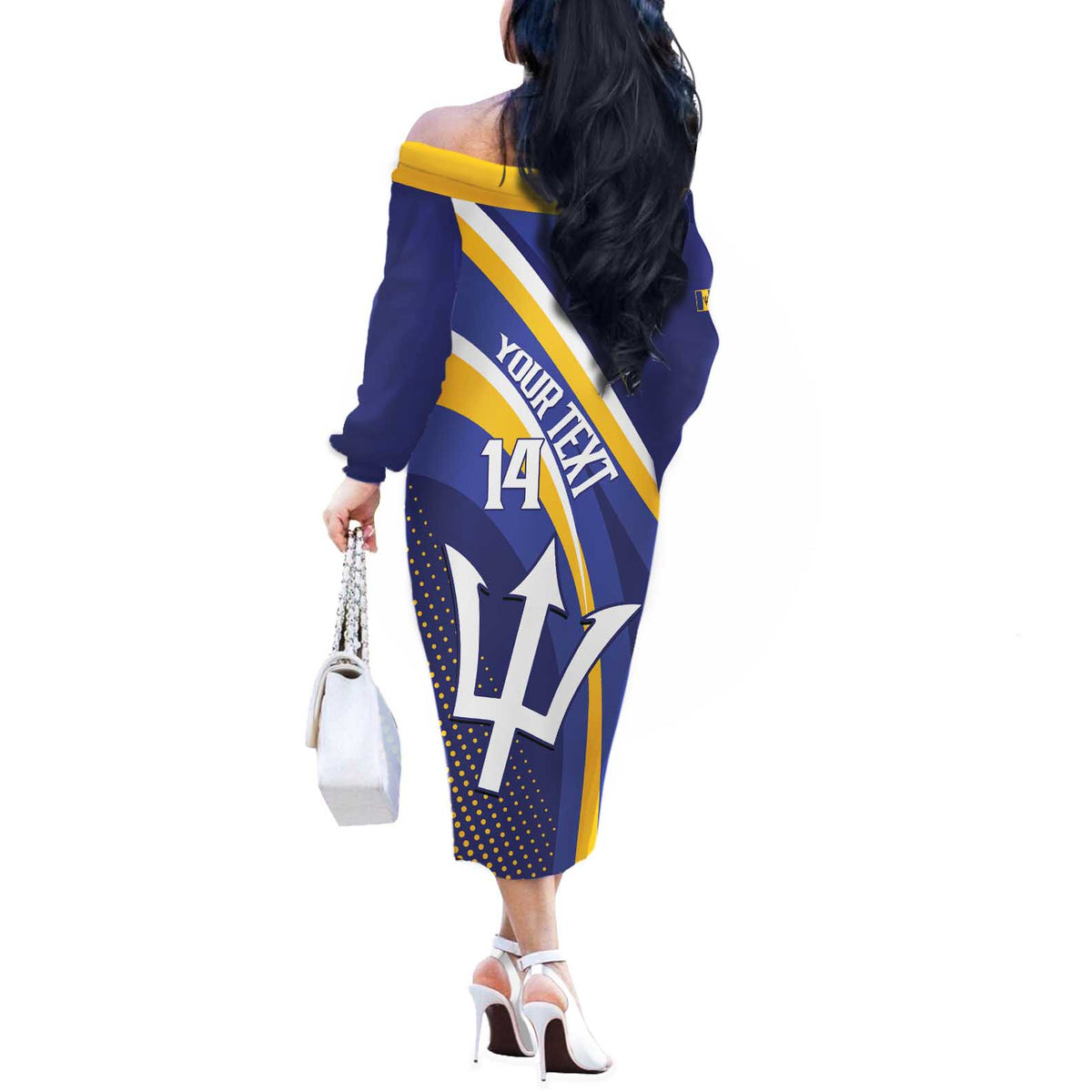 Custom Barbados Royals Cricket Off The Shoulder Long Sleeve Dress Go Champions Tridents Yellow Version