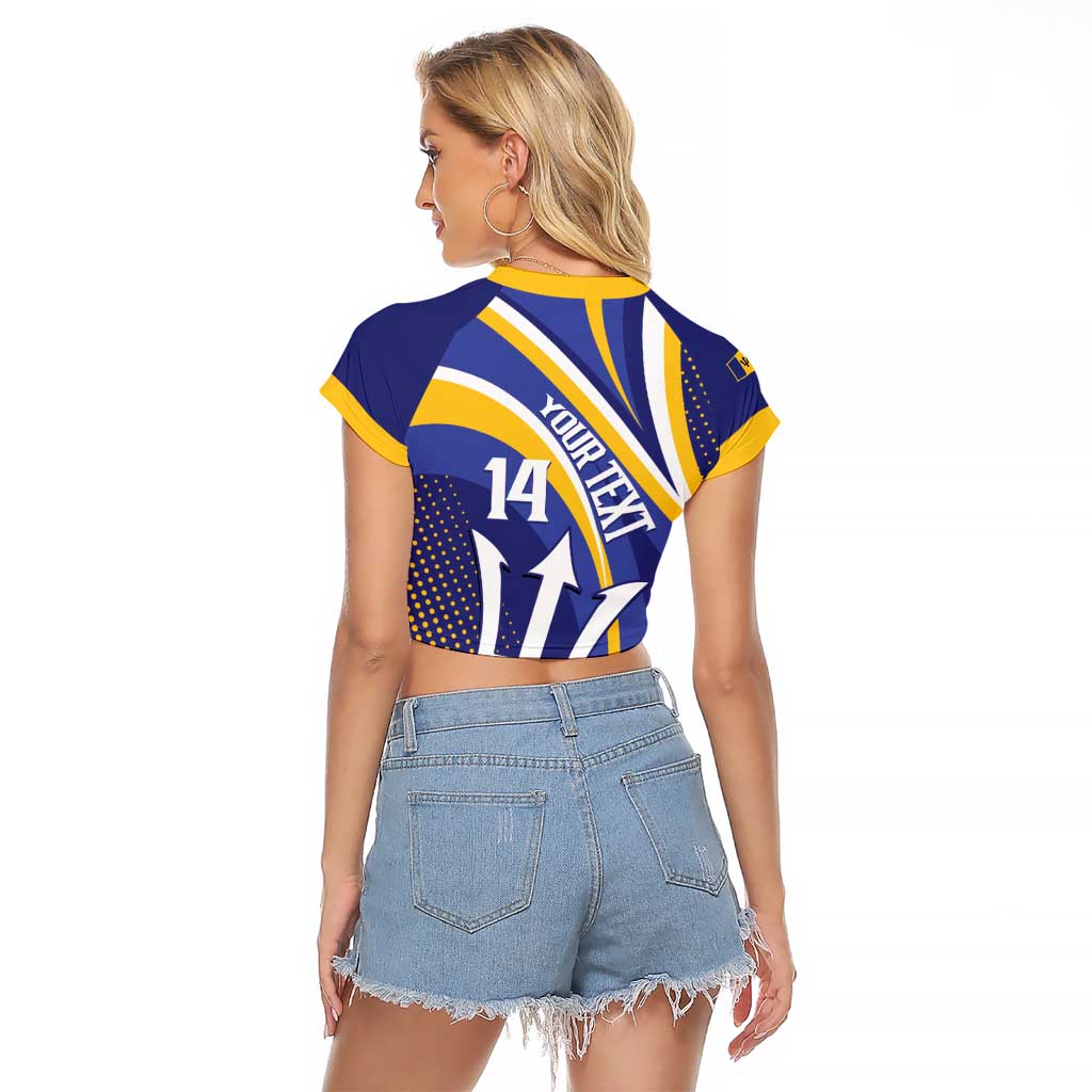 Custom Barbados Royals Cricket Raglan Cropped T Shirt Go Champions Tridents Yellow Version