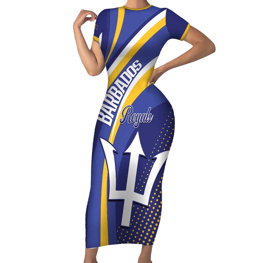 Custom Barbados Royals Cricket Short Sleeve Bodycon Dress Go Champions Tridents Yellow Version