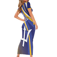 Custom Barbados Royals Cricket Short Sleeve Bodycon Dress Go Champions Tridents Yellow Version