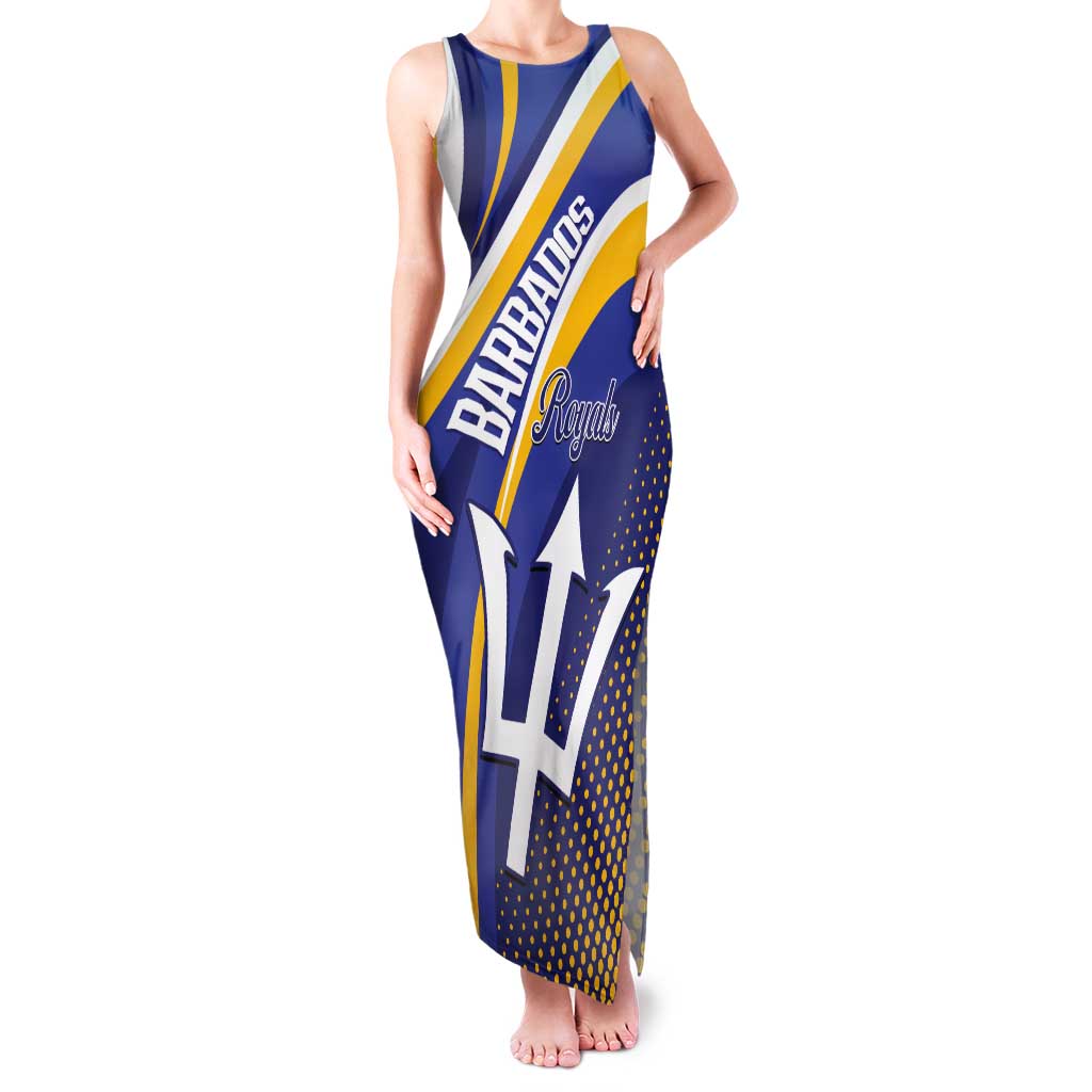 Custom Barbados Royals Cricket Tank Maxi Dress Go Champions Tridents Yellow Version