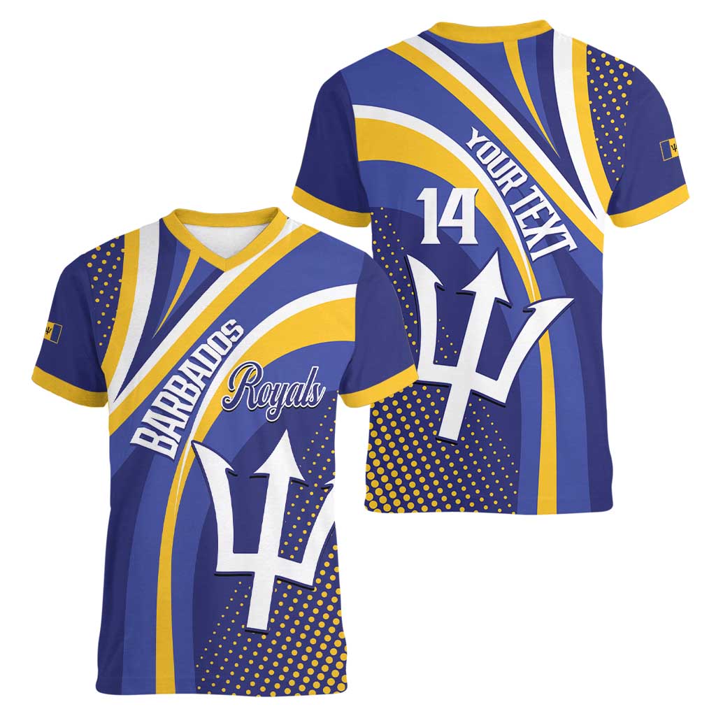 Custom Barbados Royals Cricket Women V-Neck T-Shirt Go Champions Tridents Yellow Version