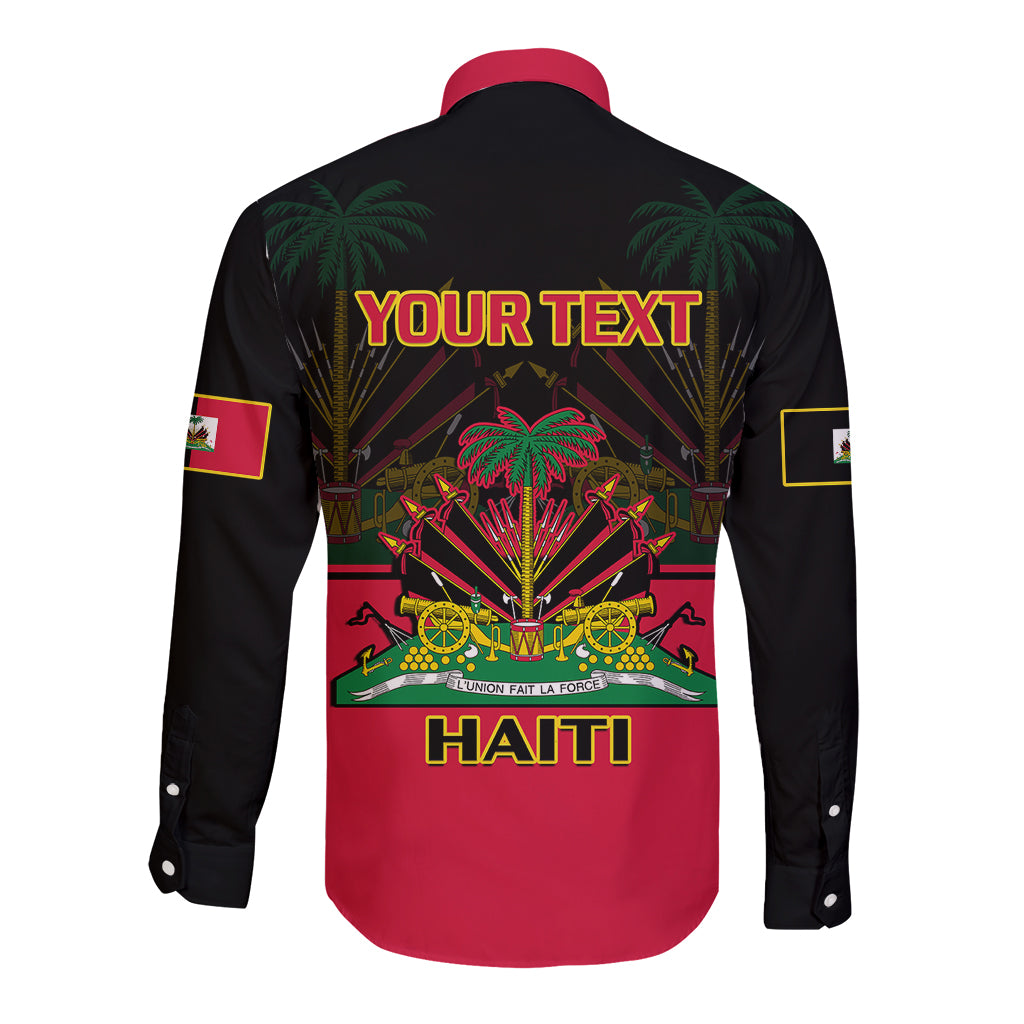 Personalised Haiti 1964 Long Sleeve Button Shirt Coat Of Arms Flag Style - Wonder Print Shop