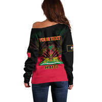 Personalised Haiti 1964 Off Shoulder Sweater Coat Of Arms Flag Style - Wonder Print Shop