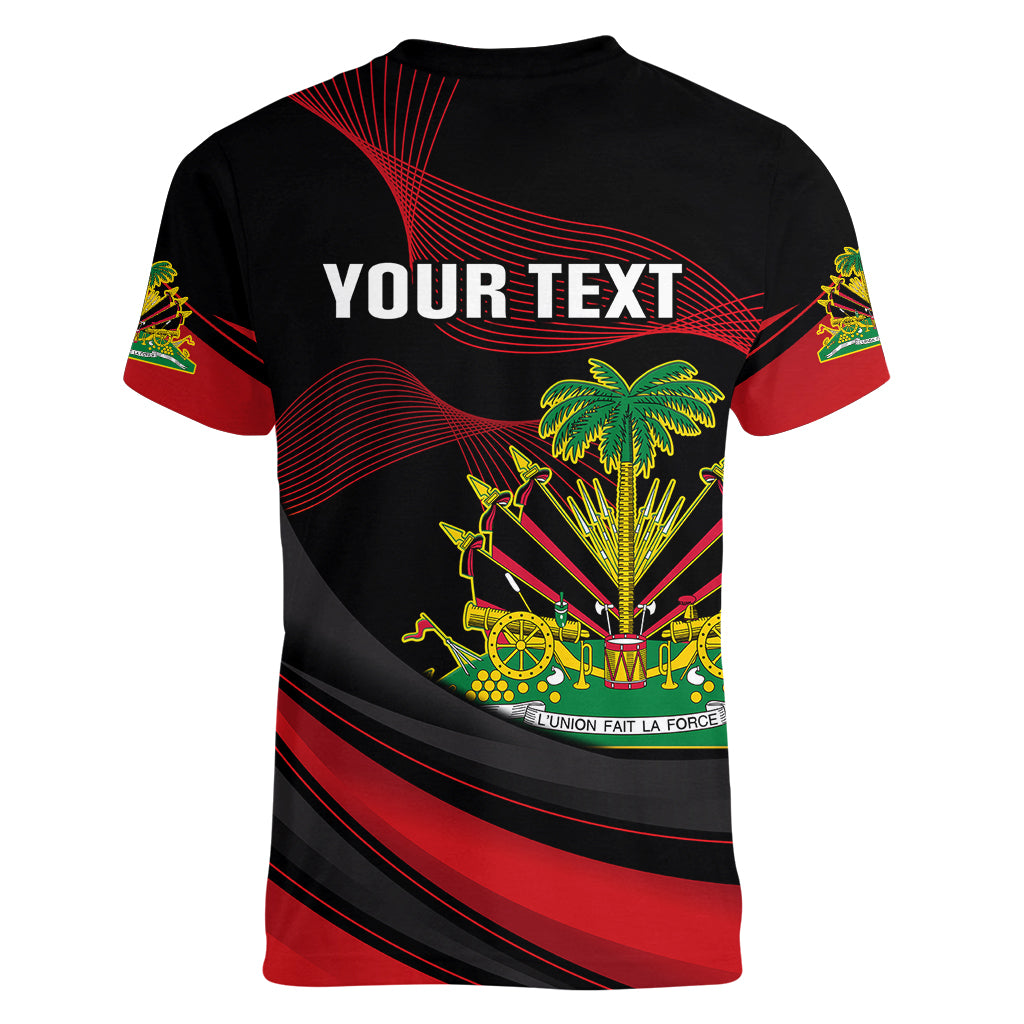 Personalised Haiti 1964 Women V Neck T Shirt Coat Of Arms Curvel Style - Wonder Print Shop