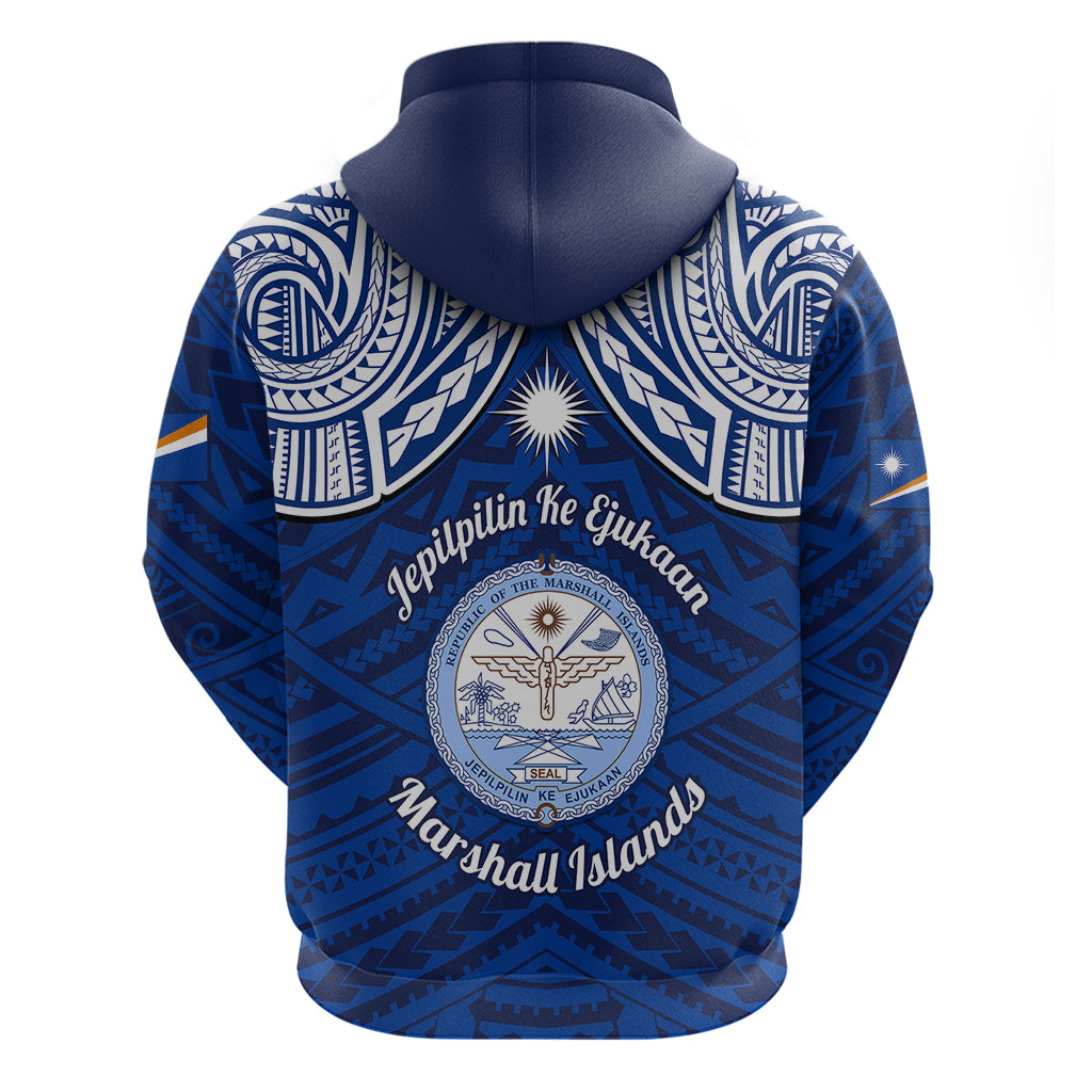 Marshall Islands Hoodie Blue Polynesian Tribal Mix Coat Of Arms - Wonder Print Shop