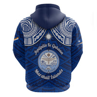 Marshall Islands Hoodie Blue Polynesian Tribal Mix Coat Of Arms - Wonder Print Shop