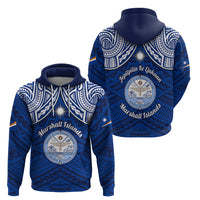 Marshall Islands Hoodie Blue Polynesian Tribal Mix Coat Of Arms - Wonder Print Shop