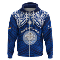 Marshall Islands Hoodie Blue Polynesian Tribal Mix Coat Of Arms - Wonder Print Shop