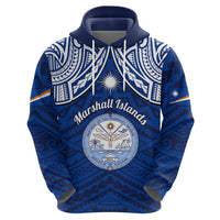 Marshall Islands Hoodie Blue Polynesian Tribal Mix Coat Of Arms - Wonder Print Shop