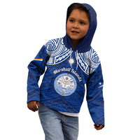 Marshall Islands Kid Hoodie Blue Polynesian Tribal Mix Coat Of Arms - Wonder Print Shop