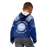 Marshall Islands Kid Hoodie Blue Polynesian Tribal Mix Coat Of Arms - Wonder Print Shop