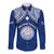 Marshall Islands Long Sleeve Button Shirt Blue Polynesian Tribal Mix Coat Of Arms - Wonder Print Shop