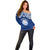 Marshall Islands Off Shoulder Sweater Blue Polynesian Tribal Mix Coat Of Arms - Wonder Print Shop