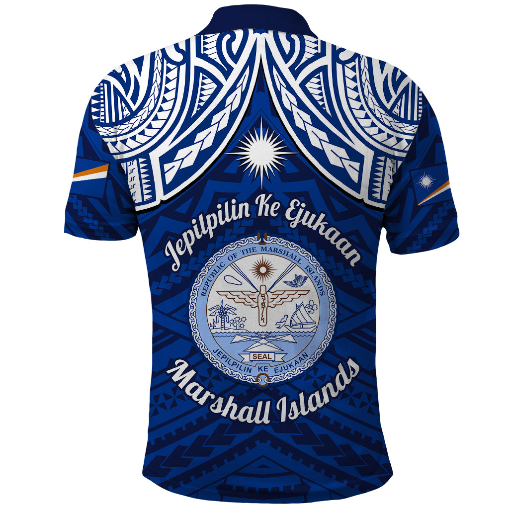 Marshall Islands Polo Shirt Blue Polynesian Tribal Mix Coat Of Arms - Wonder Print Shop