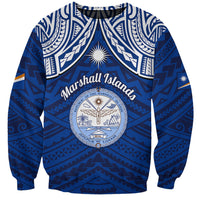 Marshall Islands Sweatshirt Blue Polynesian Tribal Mix Coat Of Arms - Wonder Print Shop