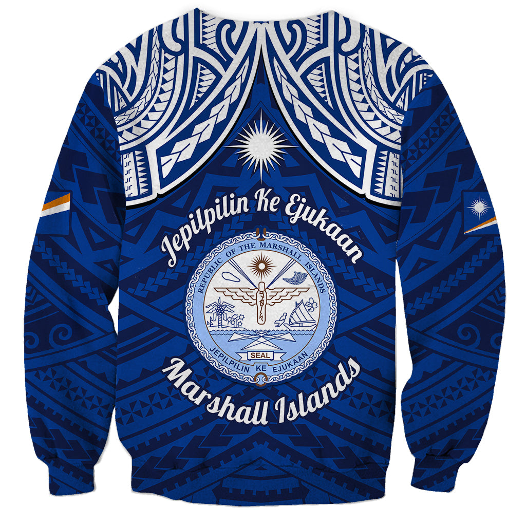 Marshall Islands Sweatshirt Blue Polynesian Tribal Mix Coat Of Arms - Wonder Print Shop