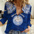 Marshall Islands Women Casual Shirt Blue Polynesian Tribal Mix Coat Of Arms - Wonder Print Shop