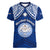 Marshall Islands Women V Neck T Shirt Blue Polynesian Tribal Mix Coat Of Arms - Wonder Print Shop
