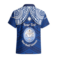 Personalised Marshall Islands Hawaiian Shirt Blue Polynesian Tribal Mix Coat Of Arms - Wonder Print Shop