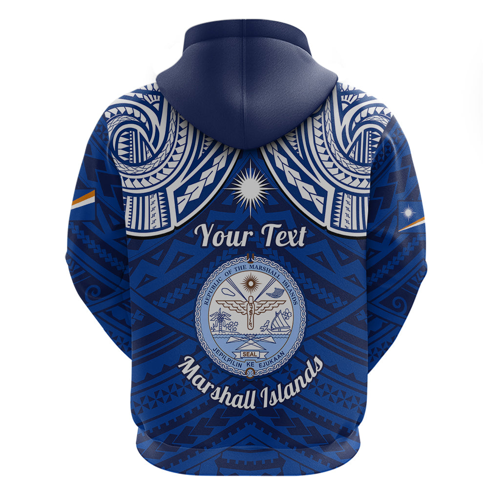 Personalised Marshall Islands Hoodie Blue Polynesian Tribal Mix Coat Of Arms - Wonder Print Shop