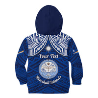 Personalised Marshall Islands Kid Hoodie Blue Polynesian Tribal Mix Coat Of Arms - Wonder Print Shop