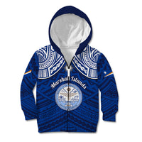 Personalised Marshall Islands Kid Hoodie Blue Polynesian Tribal Mix Coat Of Arms - Wonder Print Shop