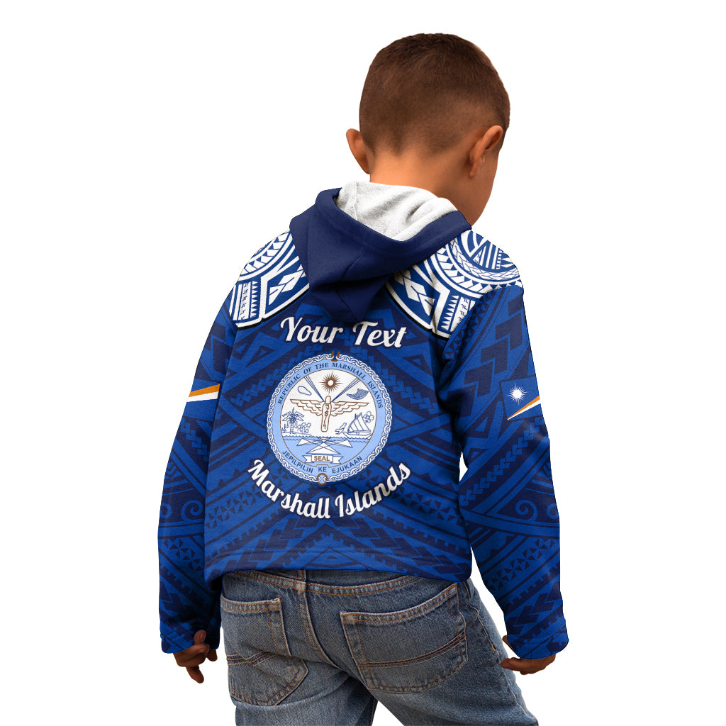 Personalised Marshall Islands Kid Hoodie Blue Polynesian Tribal Mix Coat Of Arms - Wonder Print Shop