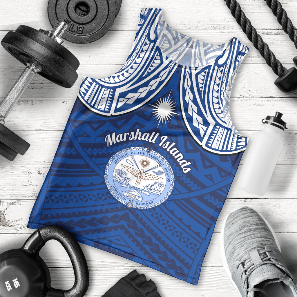 personalised-marshall-islands-men-tank-top-blue-polynesian-tribal-mix-coat-of-arms