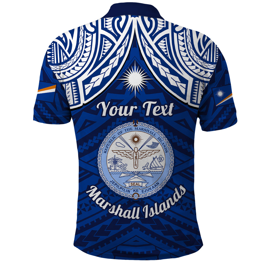 Personalised Marshall Islands Polo Shirt Blue Polynesian Tribal Mix Coat Of Arms - Wonder Print Shop