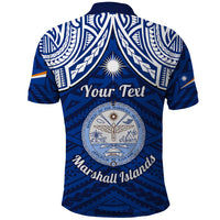 Personalised Marshall Islands Polo Shirt Blue Polynesian Tribal Mix Coat Of Arms - Wonder Print Shop