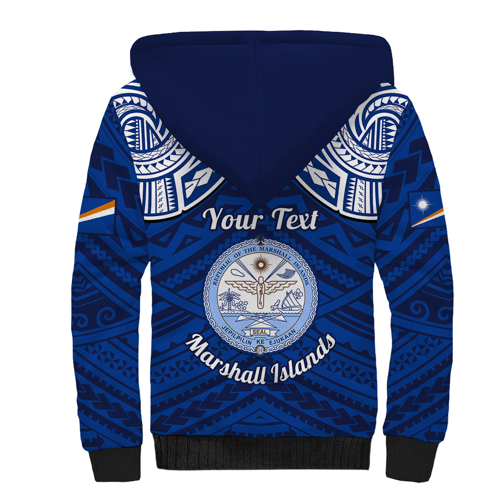 Personalised Marshall Islands Sherpa Hoodie Blue Polynesian Tribal Mix Coat Of Arms - Wonder Print Shop